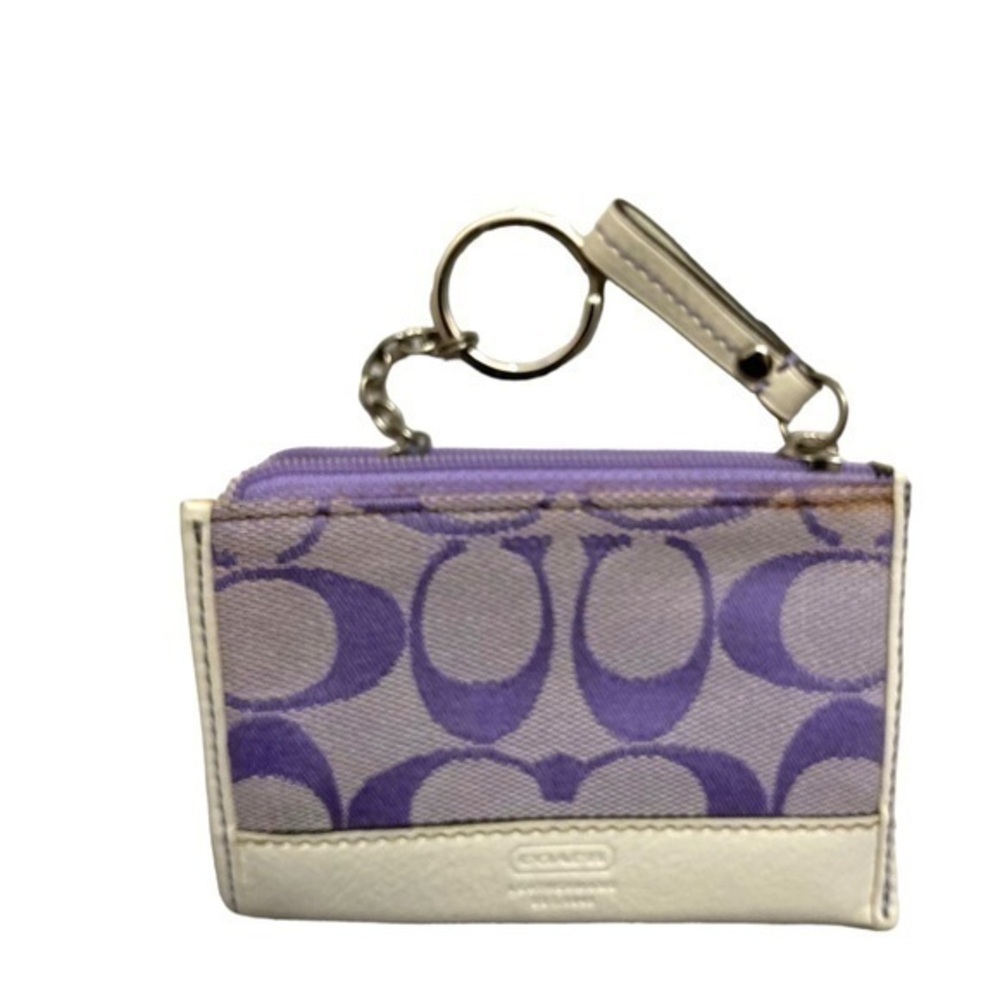 Coach purple signature c and white coin keyring